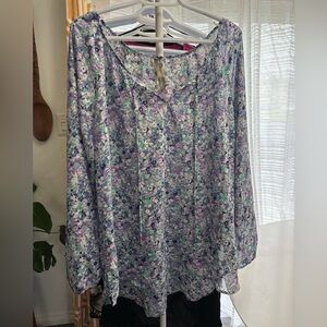 Sheer floral long sleeve blouse - XL